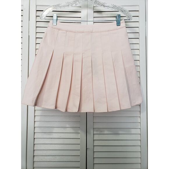 Le Lis Mini Skirt Women's Size Small Light Pink Pleated Canvas Back Zip A-Line - Picture 2 of 11